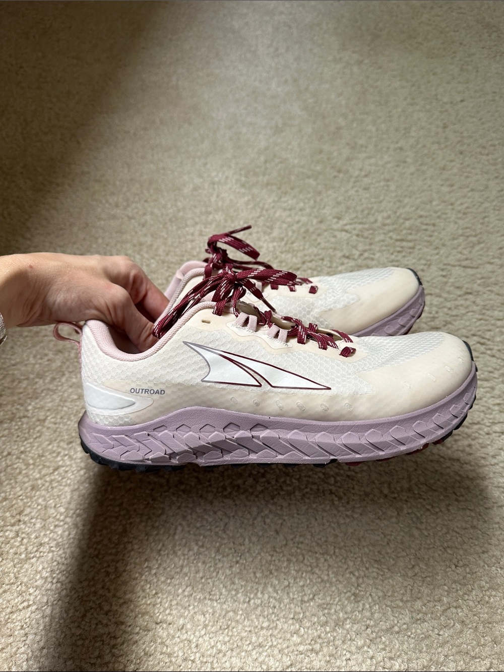 Altra Outroad Trail Running Shoe in Cream, Lilac & Burgundy